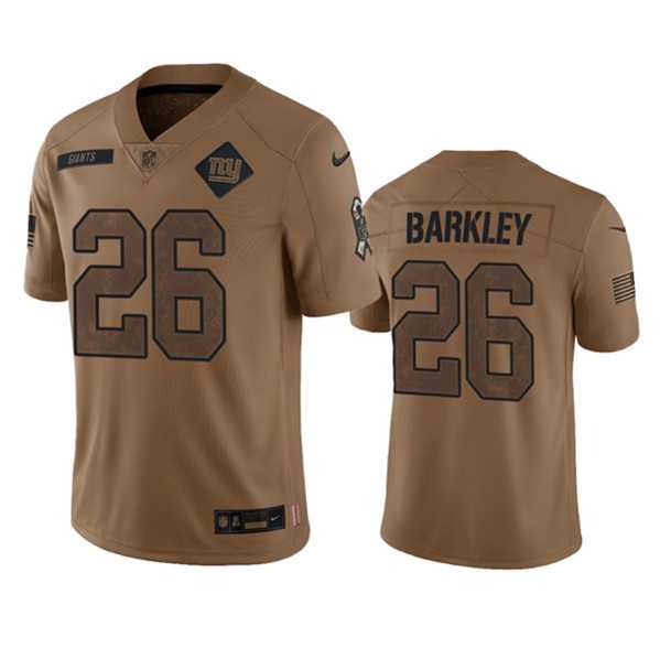 Men%27s New York Giants #26 Saquon Barkley 2023 Brown Salute To Service Limited Football Stitched Jersey Dyin